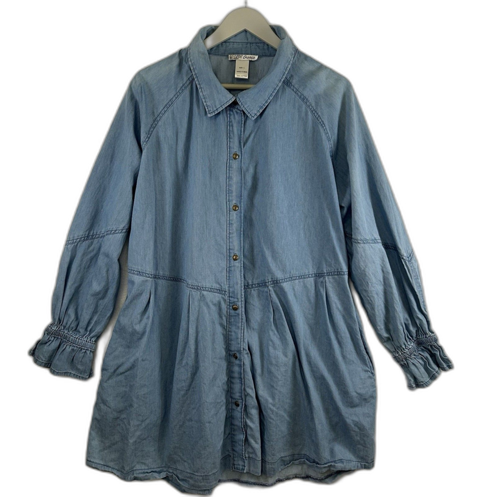 Denim Dress Cotton A-Line Drop Waist Size L Cowgirl Western Ranch Cozy‎ Comfort